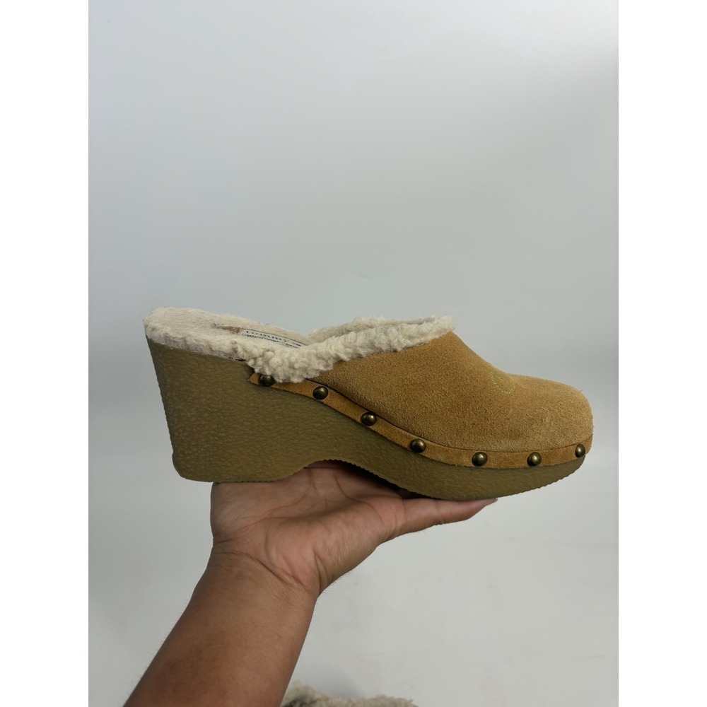 Tommy‎ Girl Y2K Boho Floral Embroidered Clogs Fur Lined Platform Mules 8 Hippie - Picture 6 of 11